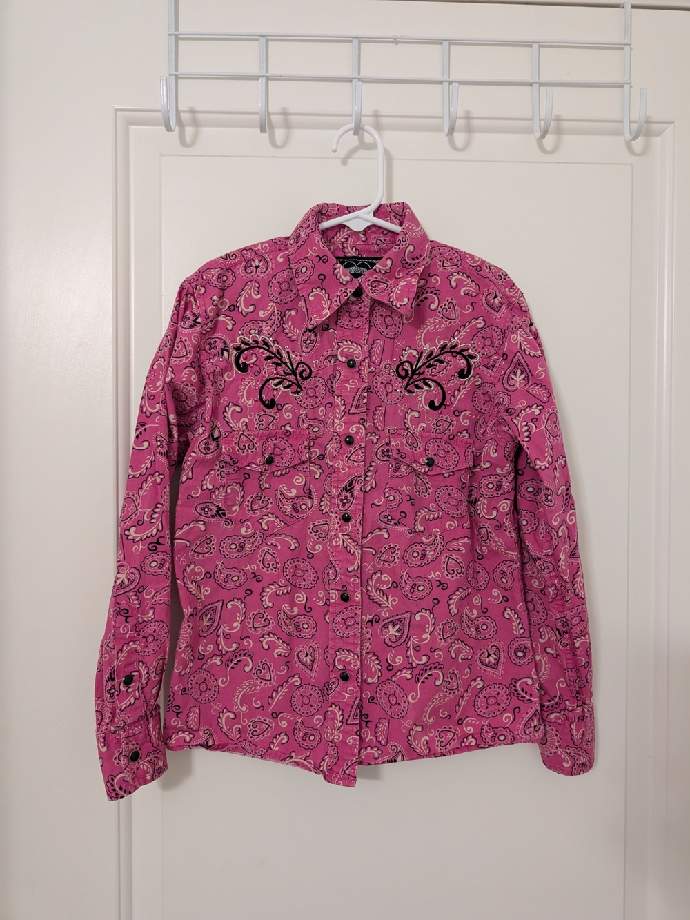Cowgirl Tuff Girls S Pink Paisley Western Shirt Rhinestone Embroidered Y2K